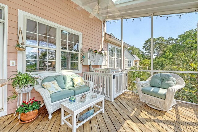 1308 Divot Ct, Mount Pleasant, SC 29466 - sunroom / solarium with an outdoor hangout area, a ceiling fan, and plenty of natural light