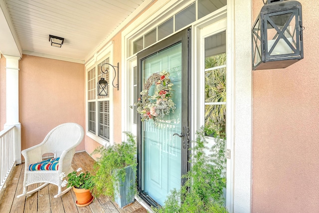 1308 Divot Ct, Mount Pleasant, SC 29466 - doorway to property featuring a porch and stucco siding