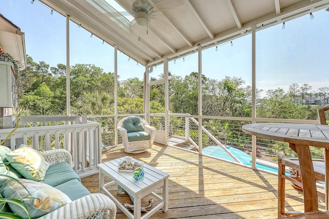 1308 Divot Ct, Mount Pleasant, SC 29466 - sunroom featuring ceiling fan and view of wooded area