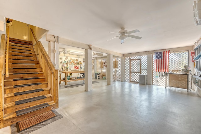1308 Divot Ct, Mount Pleasant, SC 29466 - basement with a ceiling fan and stairs