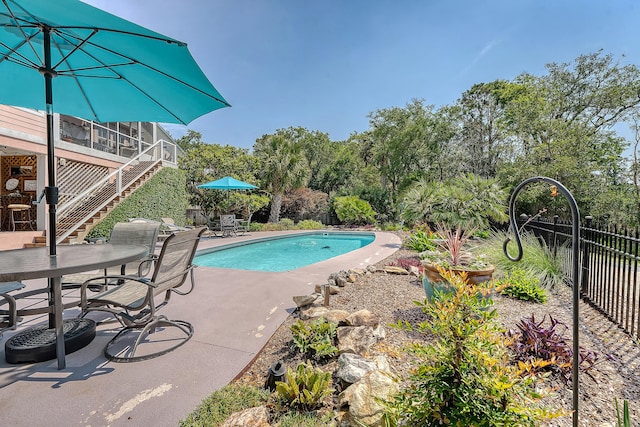 1308 Divot Ct, Mount Pleasant, SC 29466 - view of swimming pool featuring stairway, a patio, and outdoor dining space