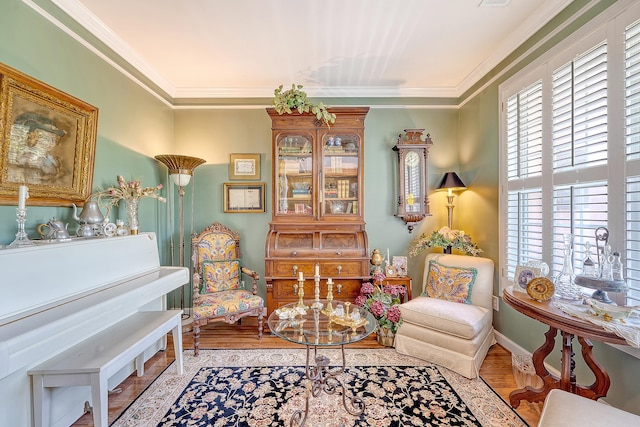 1308 Divot Ct, Mount Pleasant, SC 29466 - sitting room with wood finished floors, ornamental molding, and baseboards