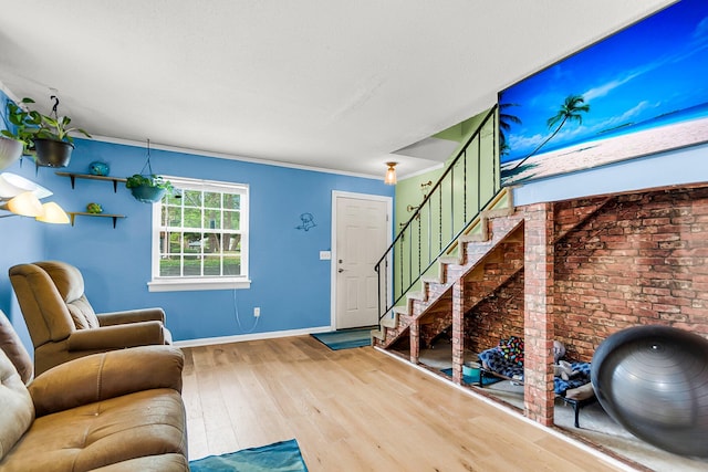 21 Rivers Point Row Apt 11C, Charleston, SC 29412 - living room featuring hardwood / wood-style floors, baseboards, and stairs