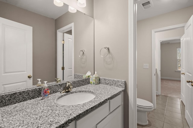 bathroom featuring toilet, tile patterned floors, and vanity