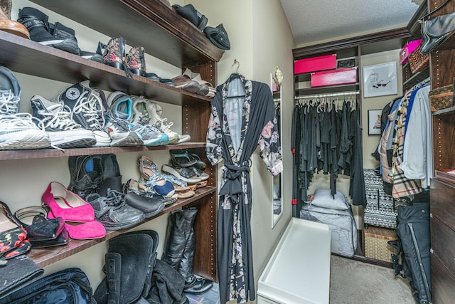 spacious closet featuring carpet floors