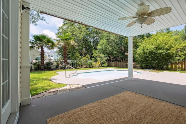 7511 Hawks Cir, Hanahan, SC 29410 - view of swimming pool featuring ceiling fan, a fenced backyard, and a patio