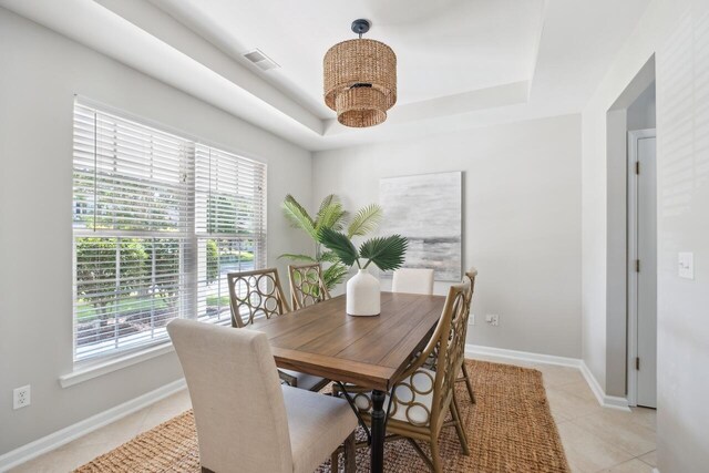 7511 Hawks Cir, Hanahan, SC 29410 - dining space featuring a raised ceiling and light tile patterned flooring