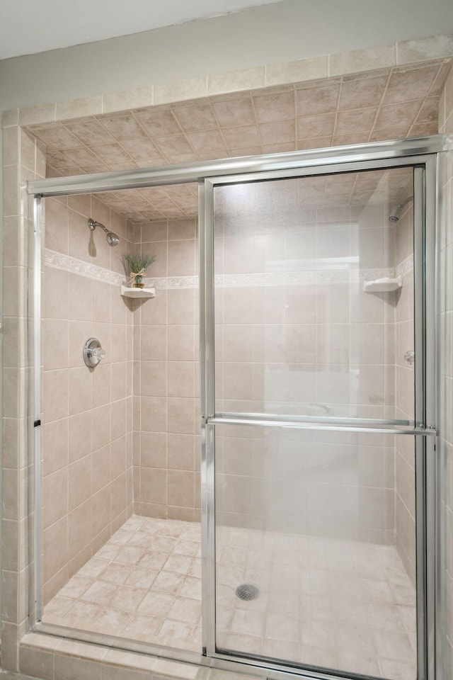 bathroom featuring a shower with door