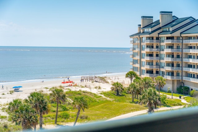 property view of water featuring a beach view