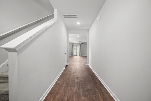 1032 Peridote Way, Ladson, SC 29456 - hallway with dark wood-style floors, stairway, and recessed lighting