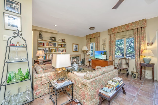 living room with ceiling fan