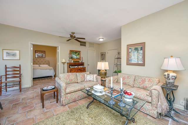 living room featuring ceiling fan