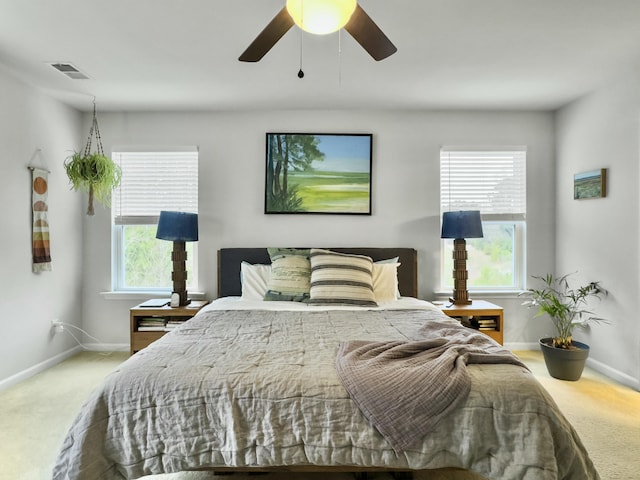 bedroom featuring ceiling fan and carpet floors