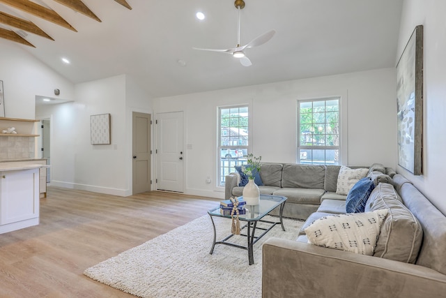 2534 Flamingo Dr, Charleston, SC 29414 - living area with ceiling fan, light wood finished floors, baseboards, high vaulted ceiling, and recessed lighting
