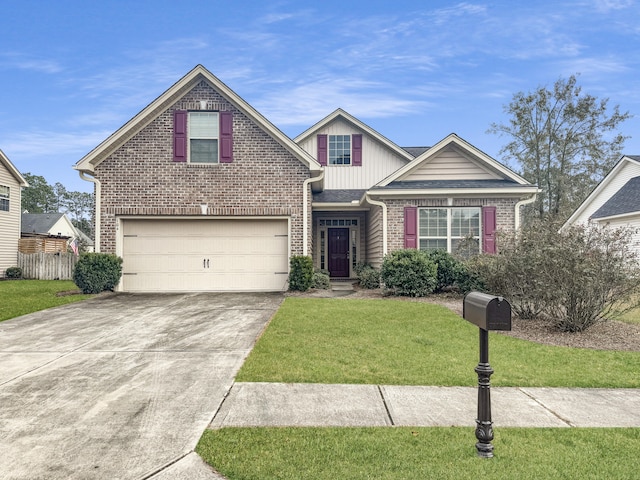 view of front of home featuring a front lawn and a garage