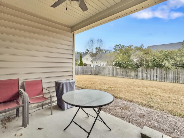 view of patio / terrace featuring ceiling fan