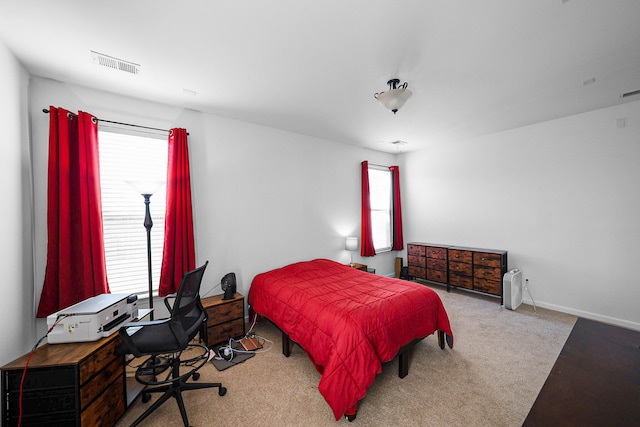 carpeted bedroom with multiple windows