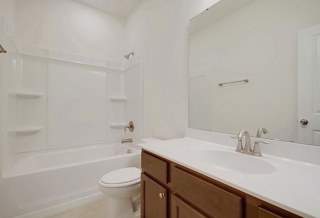 full bath featuring toilet, vanity, and shower / bathing tub combination