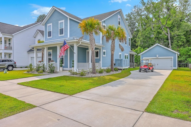 2710 Mcfadden Way, Johns Island, SC 29455 - view of front of house featuring a garage, an outdoor structure, a porch, and a front yard