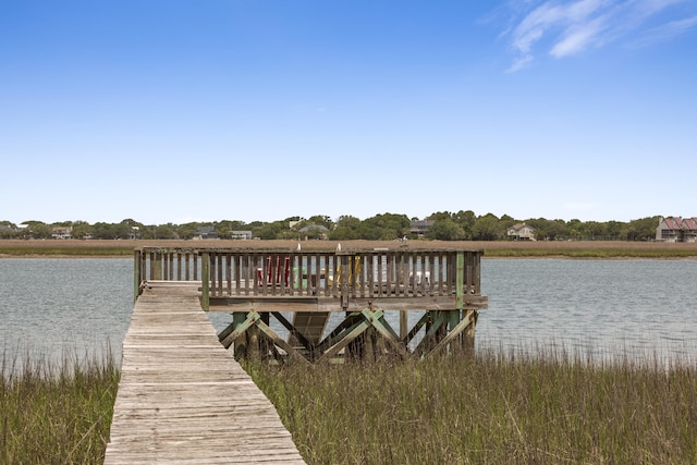 dock area with a water view