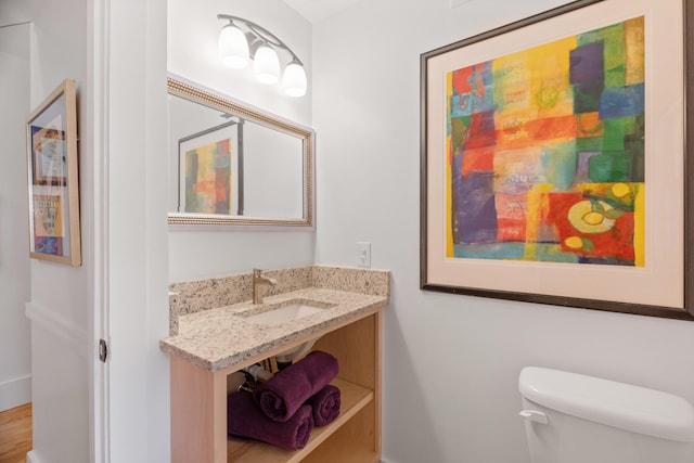 bathroom featuring wood-type flooring, toilet, and sink