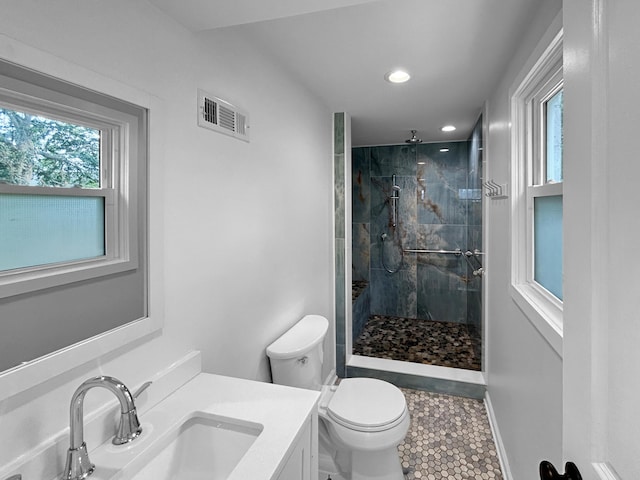 1481 Woodview Ln, Charleston, SC 29412 - full bathroom featuring a stall shower, vanity, tile patterned floors, and recessed lighting