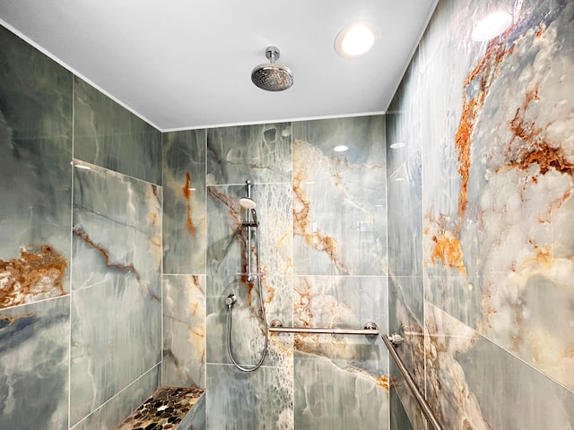 1481 Woodview Ln, Charleston, SC 29412 - bathroom view of a tile shower and ornamental molding