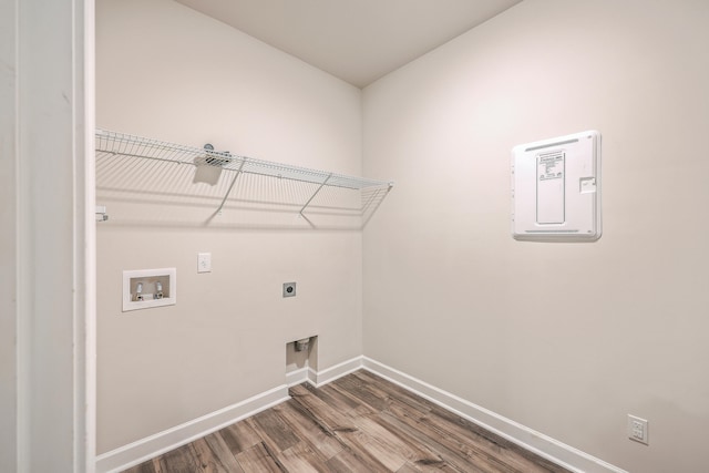 laundry room featuring electric dryer hookup, wood-type flooring, and hookup for a washing machine