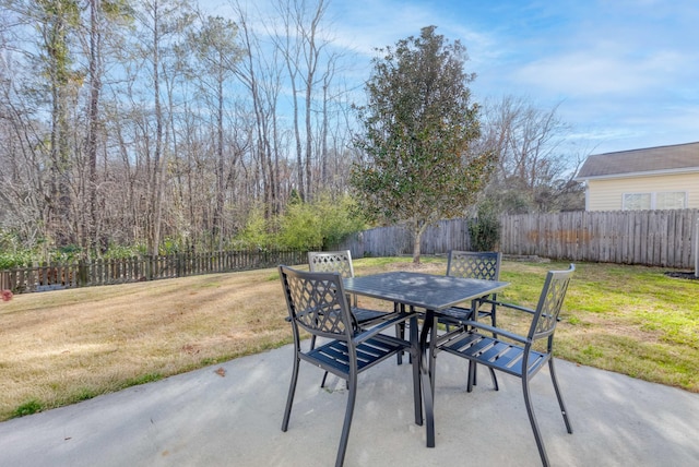 view of patio featuring outdoor dining area and a fenced backyard