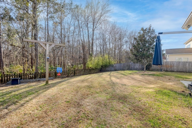 view of yard with a fenced backyard