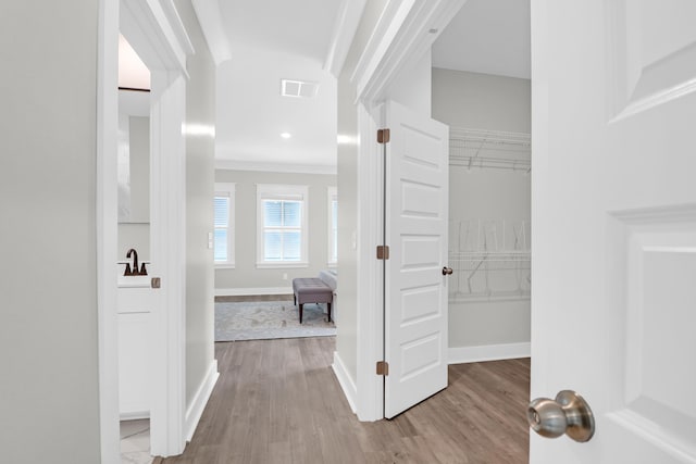 779 Forrest Dr, Charleston, SC 29492 - hall with wood finished floors, baseboards, and ornamental molding