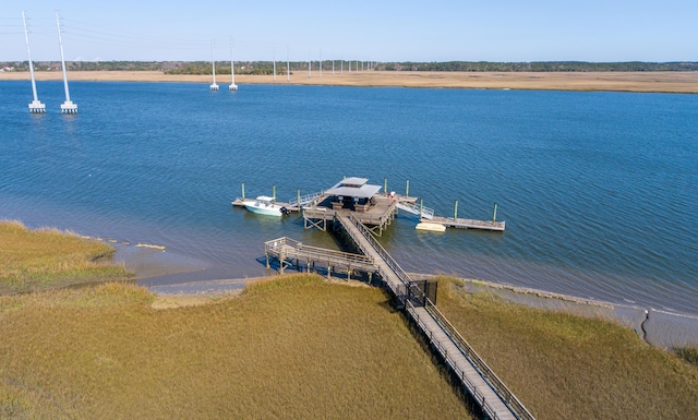 dock area with a water view