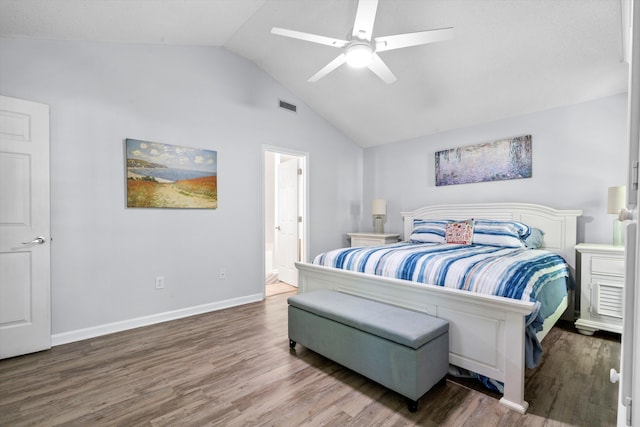 1227 Ocean View Rd, Charleston, SC 29412 - bedroom featuring lofted ceiling, wood finished floors, baseboards, ensuite bath, and a ceiling fan