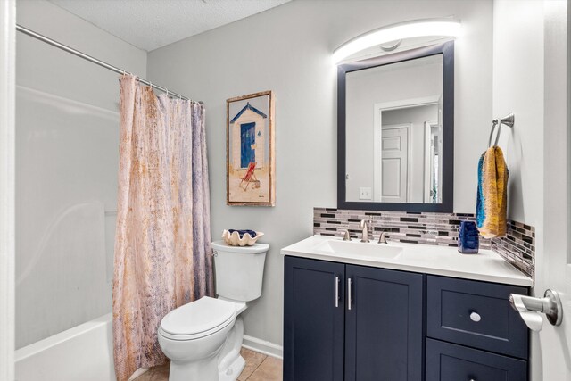 1227 Ocean View Rd, Charleston, SC 29412 - full bath featuring toilet, vanity, decorative backsplash, shower / bath combination with curtain, and tile patterned floors