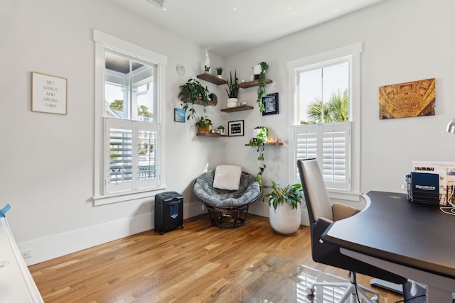 office area with light hardwood / wood-style flooring and a wealth of natural light