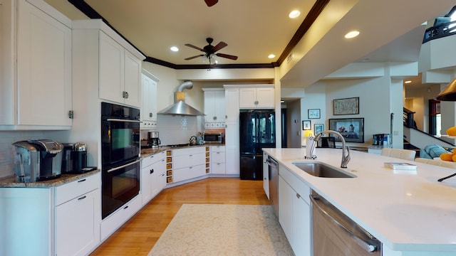 268 Little Oak Island Dr, Folly Beach, SC 29439 - kitchen with ceiling fan, sink, black appliances, and white cabinets
