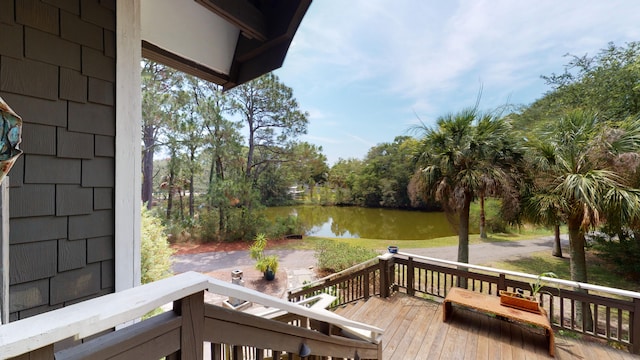 268 Little Oak Island Dr, Folly Beach, SC 29439 - wooden terrace featuring a water view