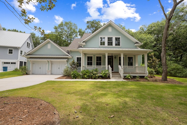 3226 Waverly Ln, Johns Island, SC 29455 - view of front of house featuring a porch, concrete driveway, an attached garage, a front yard, and a shingled roof