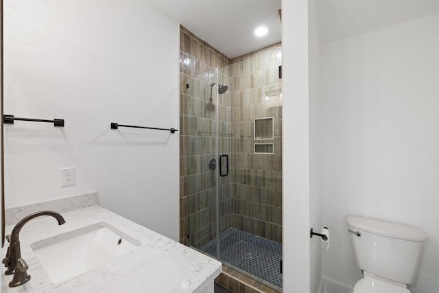 3226 Waverly Ln, Johns Island, SC 29455 - bathroom with vanity, a stall shower, and recessed lighting