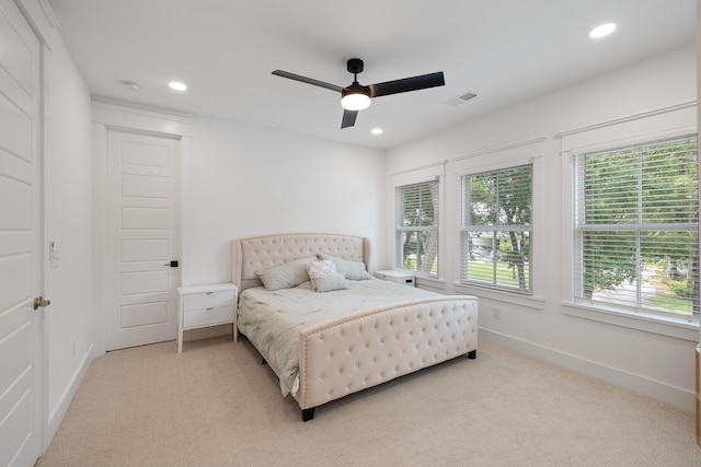 3226 Waverly Ln, Johns Island, SC 29455 - bedroom featuring light carpet, recessed lighting, and ceiling fan