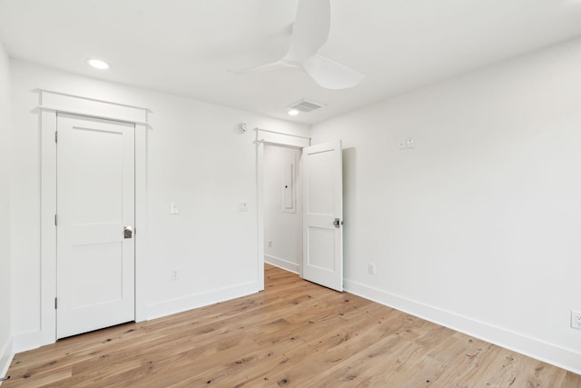 313 E Arctic Ave, Folly Beach, SC 29439 - unfurnished bedroom with recessed lighting, light wood finished floors, baseboards, and a ceiling fan