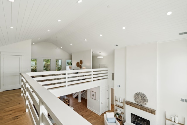 313 E Arctic Ave, Folly Beach, SC 29439 - corridor featuring light wood-type flooring, wood ceiling, recessed lighting, and vaulted ceiling