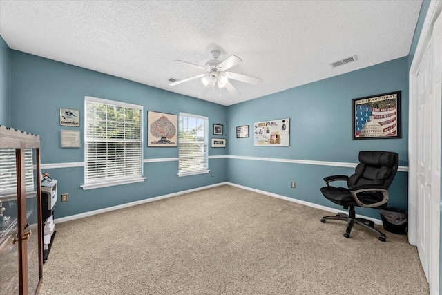 1330 Somersby Ln, Mount Pleasant, SC 29466 - carpeted office featuring a textured ceiling, ceiling fan, and baseboards