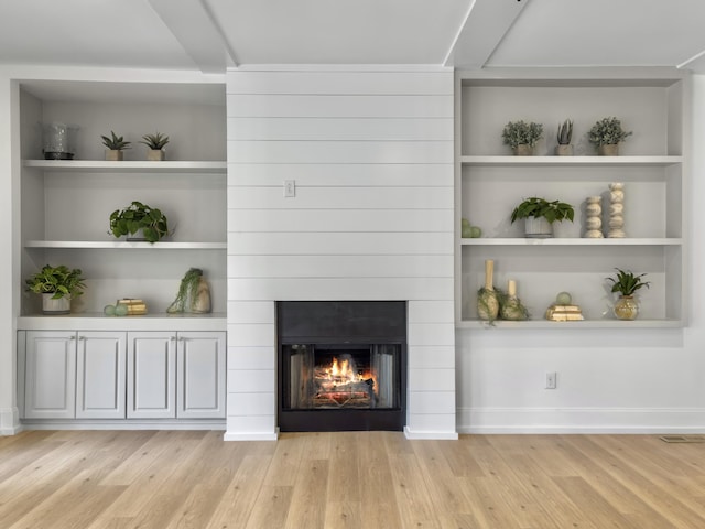 1491 Greenshade Way, Mount Pleasant, SC 29464 - detailed view of wood finished floors, a glass covered fireplace, and baseboards