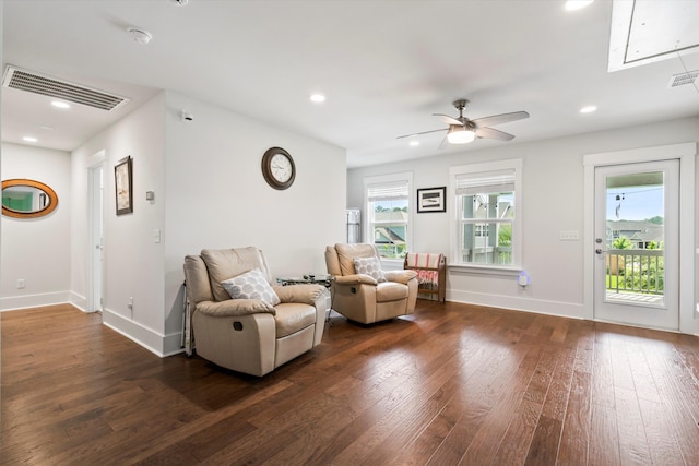 2331 Brinkley Rd, Johns Island, SC 29455 - living area with dark wood-type flooring, recessed lighting, and a ceiling fan