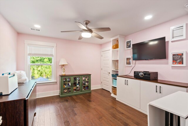 2331 Brinkley Rd, Johns Island, SC 29455 - office area featuring ceiling fan, dark wood finished floors, and recessed lighting