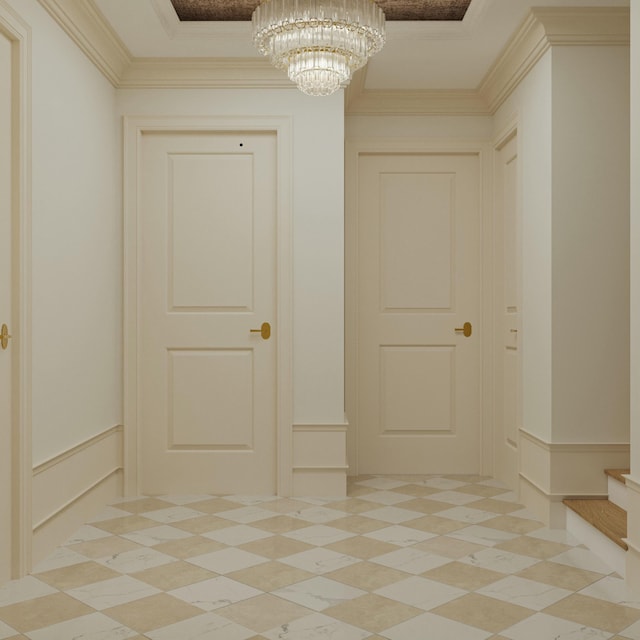 8 Homel Pl, Charleston, SC 29403 - interior space with a decorative wall, a chandelier, and crown molding