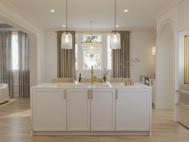 8 Homel Pl, Charleston, SC 29403 - kitchen featuring a sink, recessed lighting, light stone counters, and crown molding