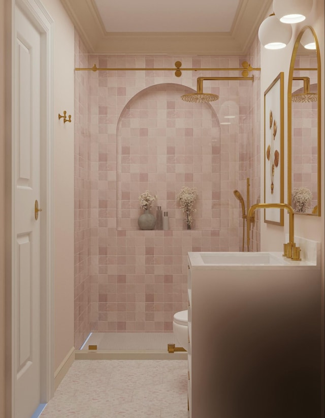 8 Homel Pl, Charleston, SC 29403 - full bath with ornamental molding, tiled shower, and vanity
