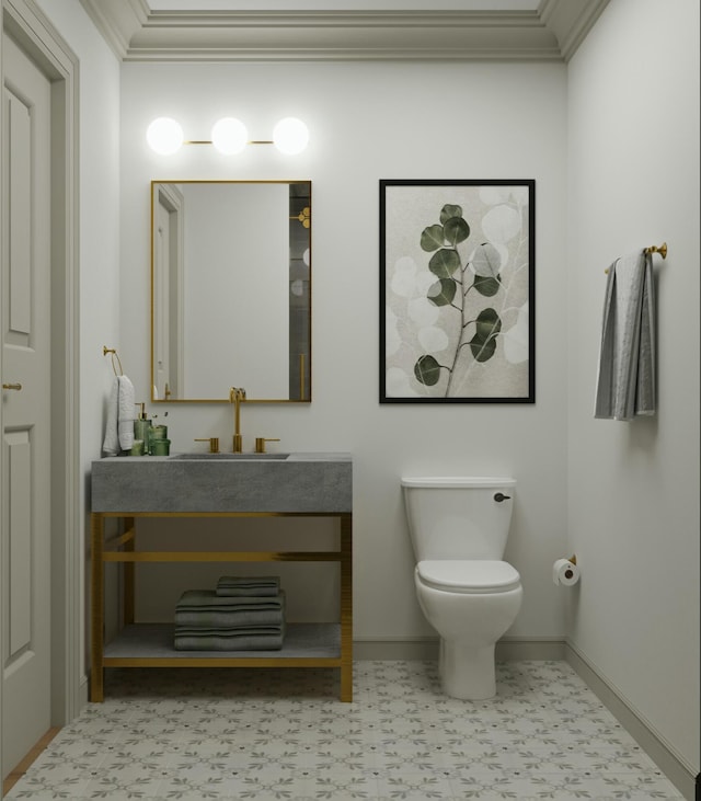 8 Homel Pl, Charleston, SC 29403 - bathroom with toilet, vanity, baseboards, and ornamental molding